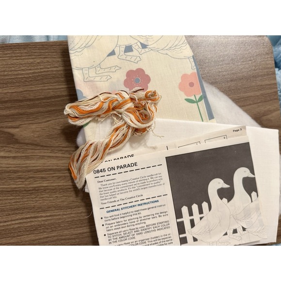Vintage 1986 The Creative Circle Kit ACOC #0845 Embroidery Kit Ducks "On Parade" - Picture 4 of 5